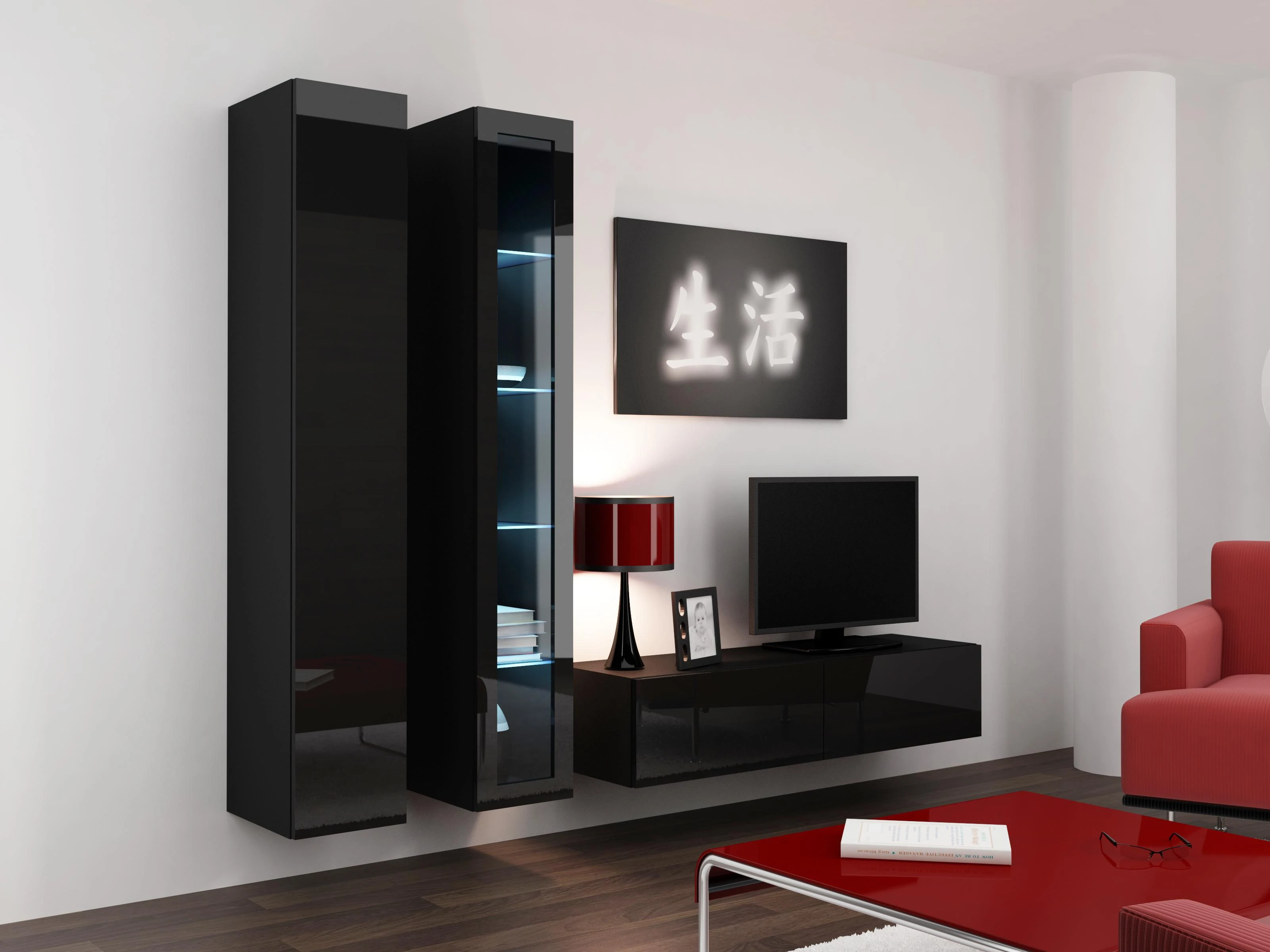 Cama sieninė lentyna VIGO '180' 180/40/30 (spalva: juoda/blizgi juoda)