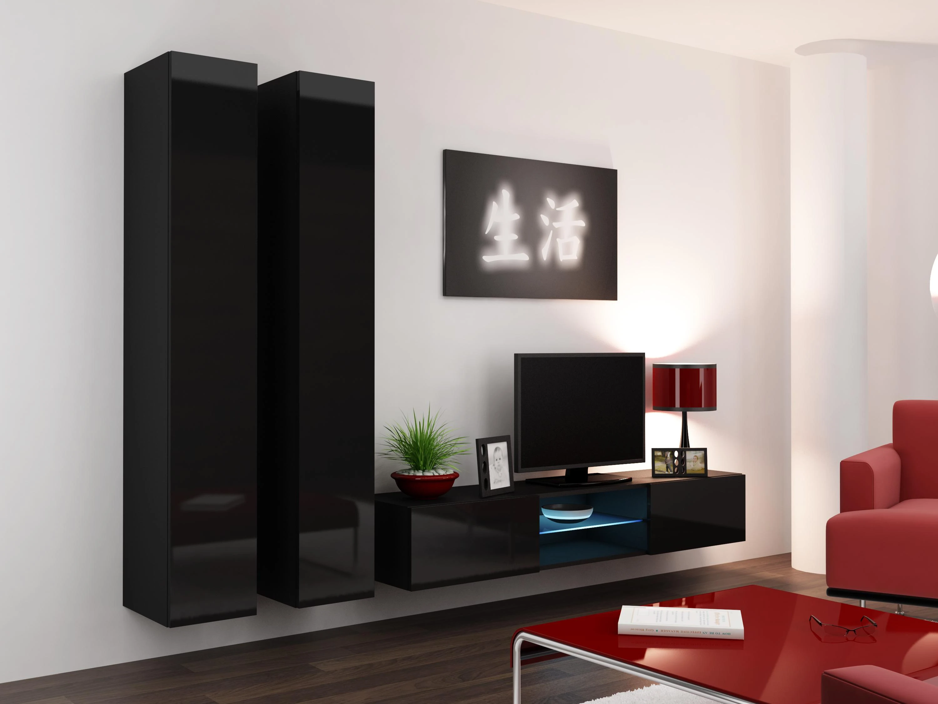 Cama sieninė lentyna VIGO '180' 180/40/30 (spalva: juoda/blizgi juoda)