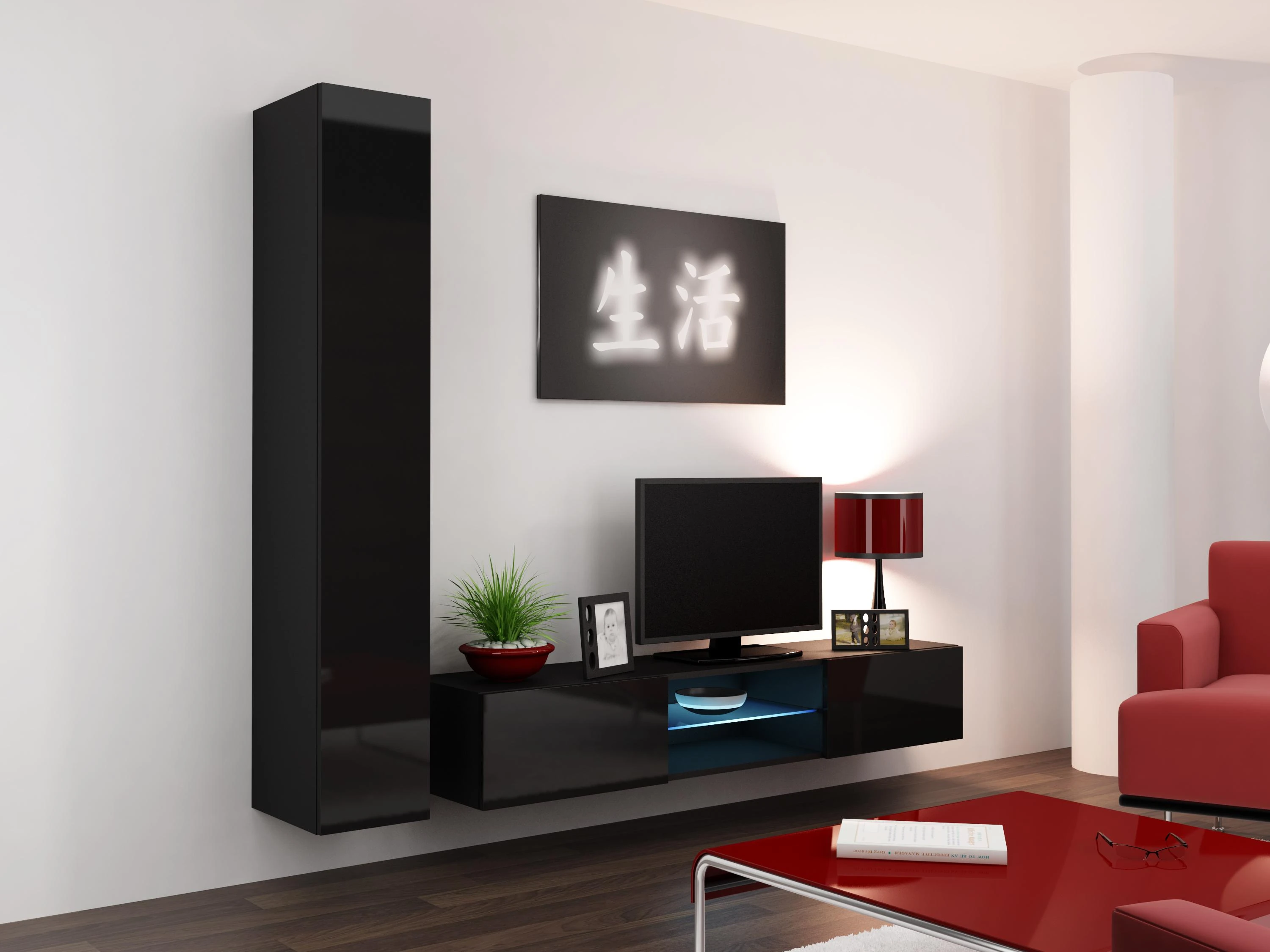 Cama sieninė lentyna VIGO '180' 180/40/30 (spalva: juoda/blizgi juoda)