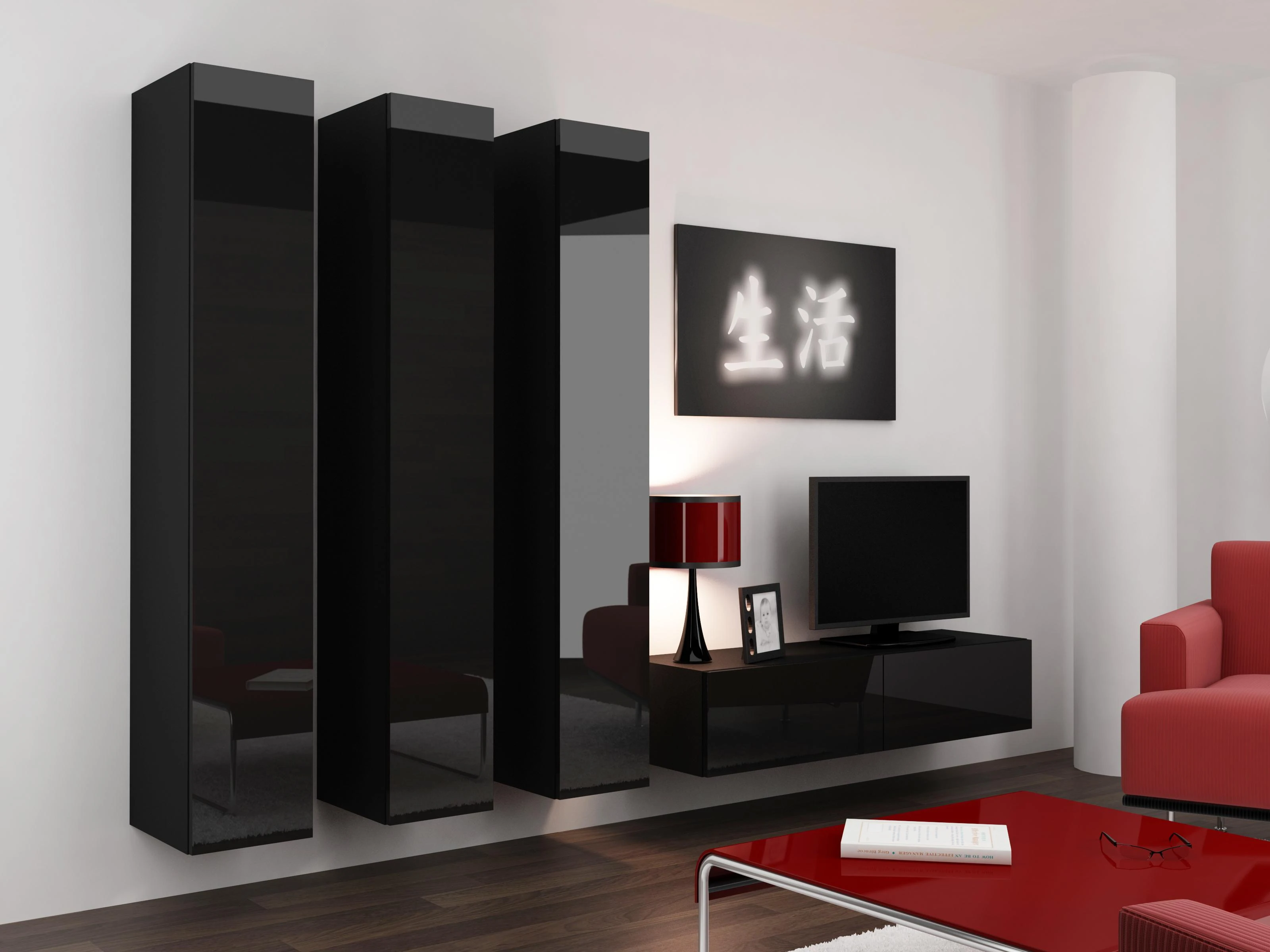 Cama sieninė lentyna VIGO '180' 180/40/30 (spalva: juoda/blizgi juoda)
