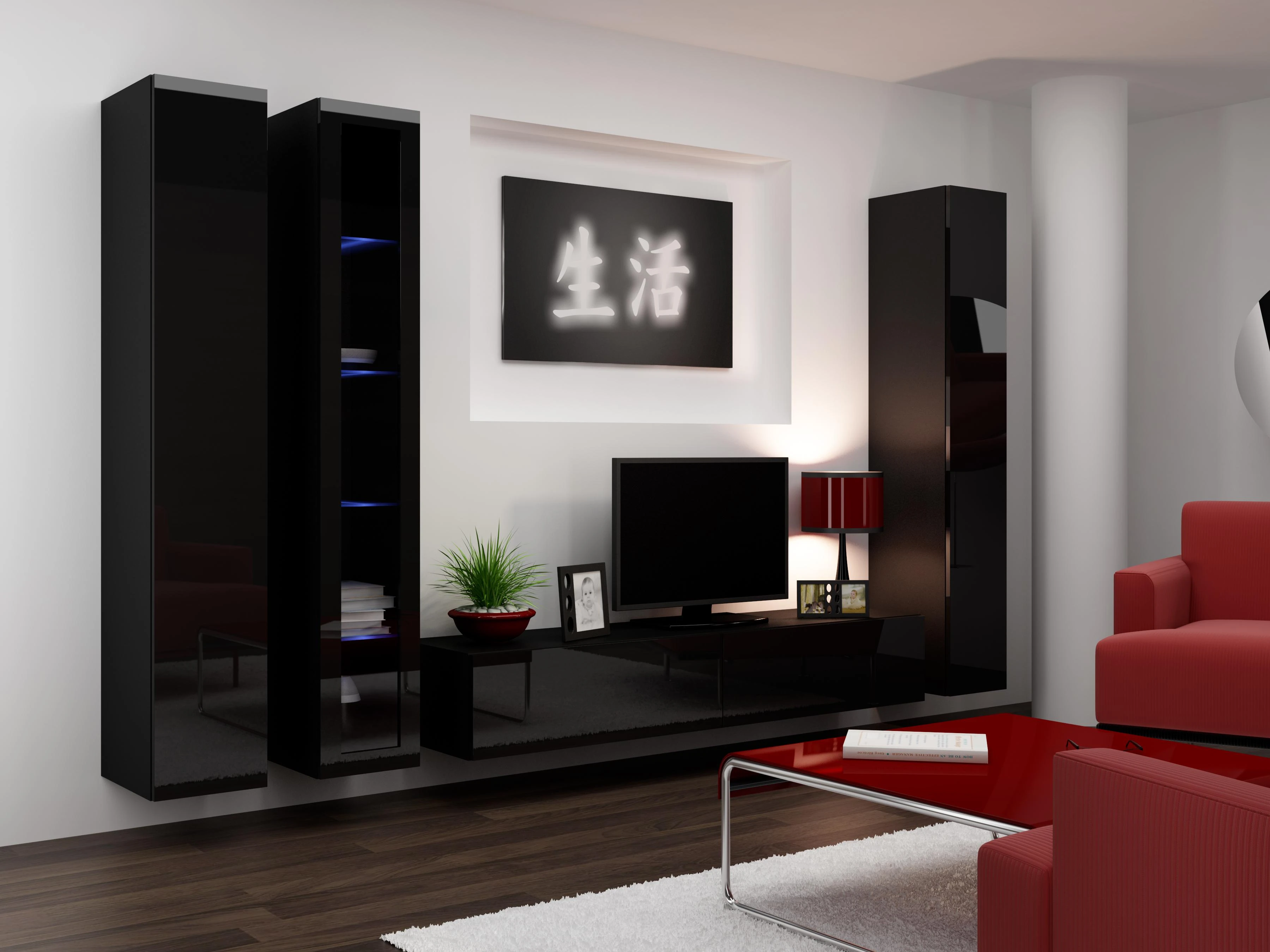 Cama sieninė lentyna VIGO '180' 180/40/30 (spalva: juoda/blizgi juoda)