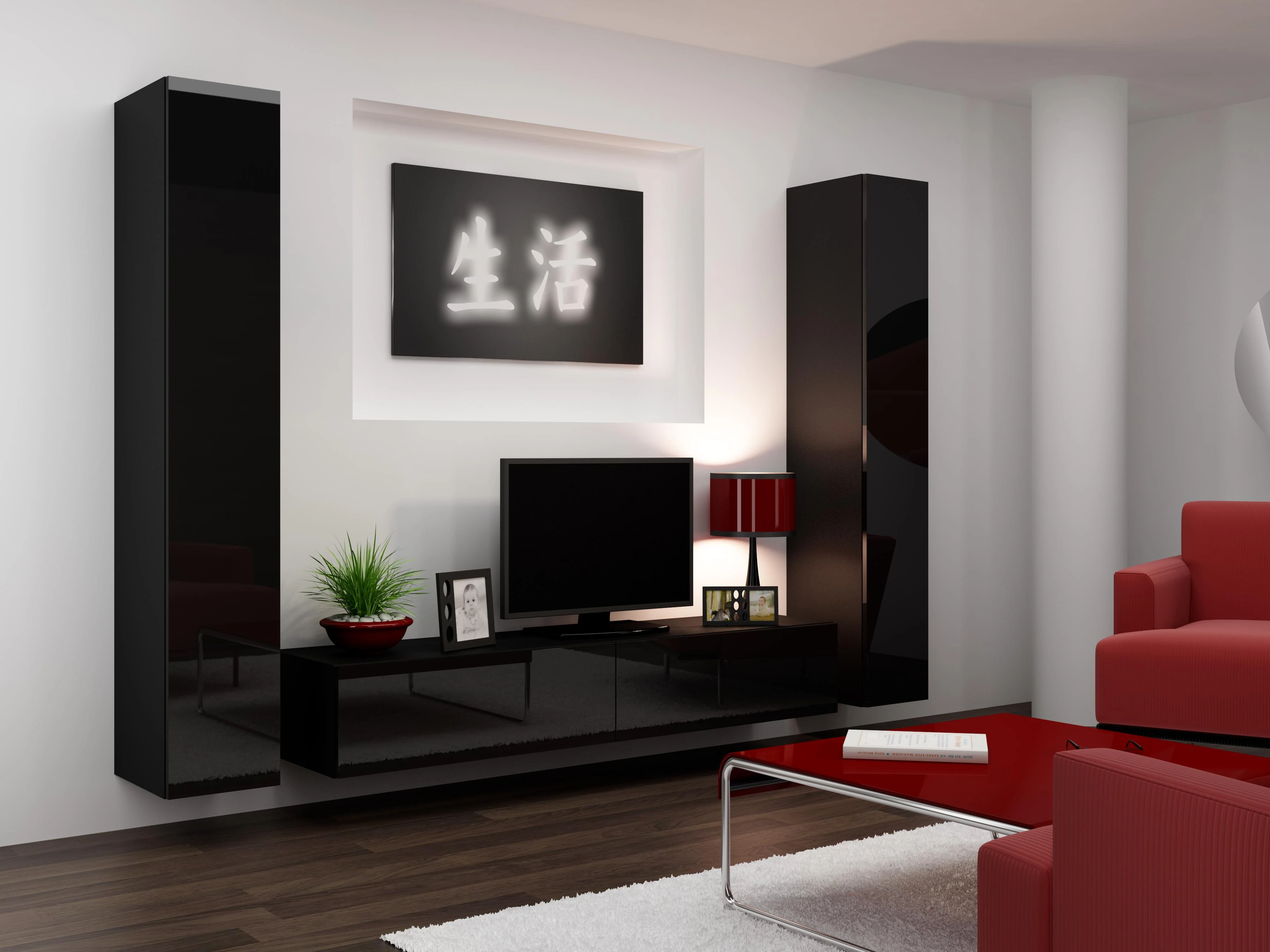 Cama sieninė lentyna VIGO '180' 180/40/30 (spalva: juoda/blizgi juoda)