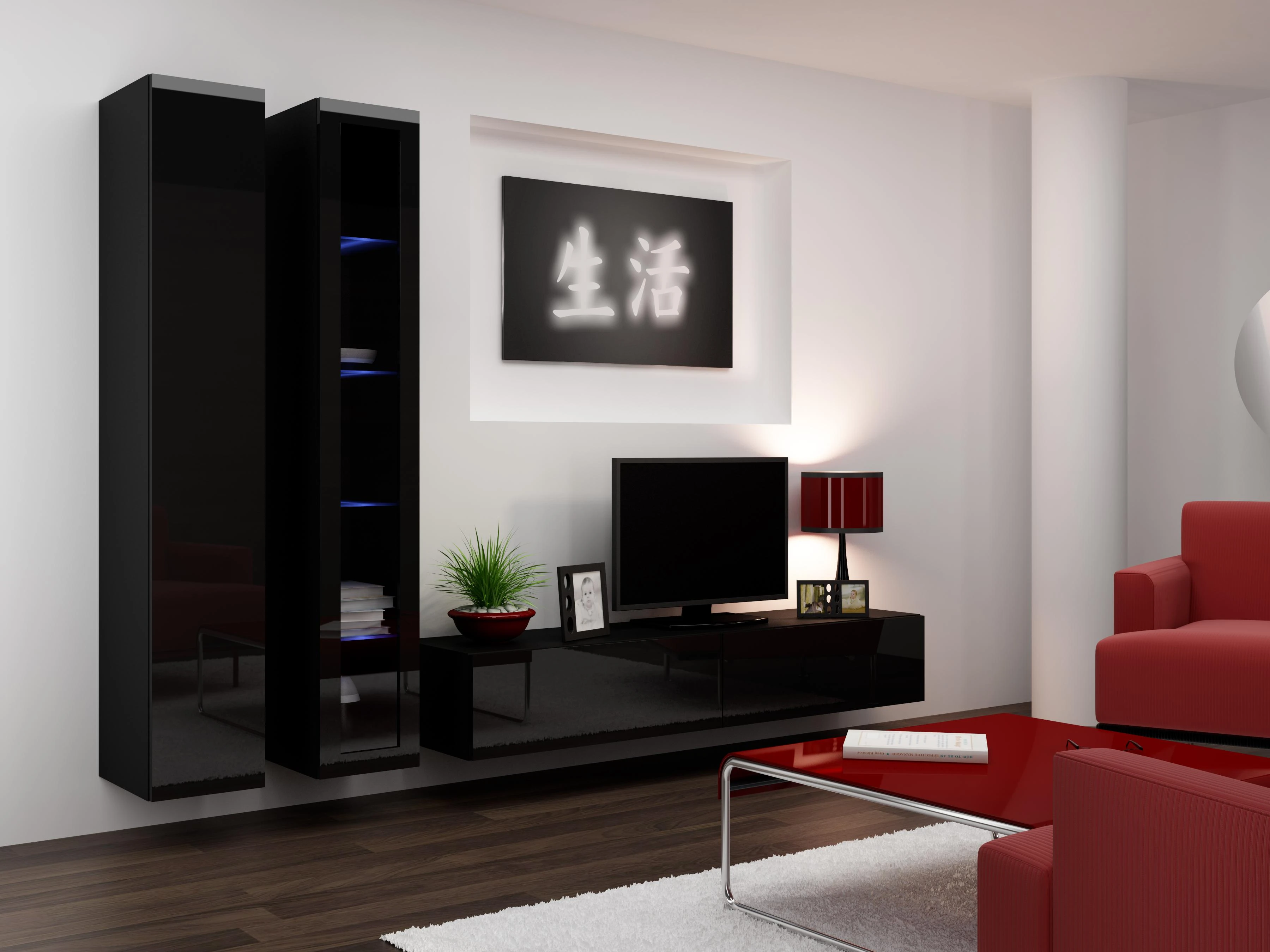 Cama sieninė lentyna VIGO '180' 180/40/30 (spalva: juoda/blizgi juoda)