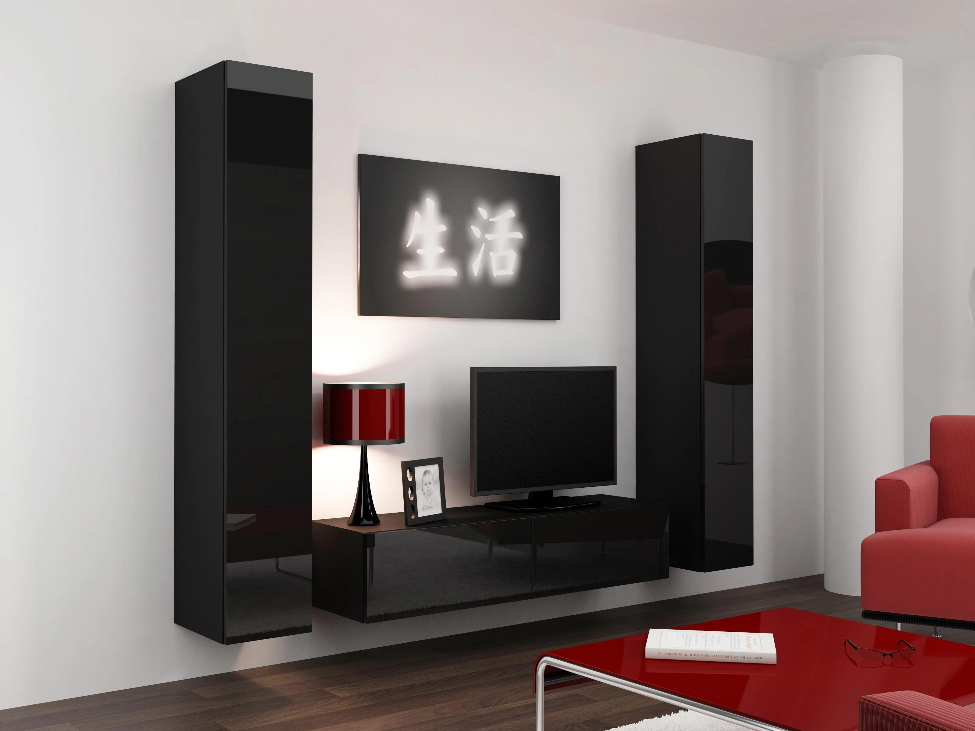 Cama sieninė lentyna VIGO '180' 180/40/30 (spalva: juoda/blizgi juoda)