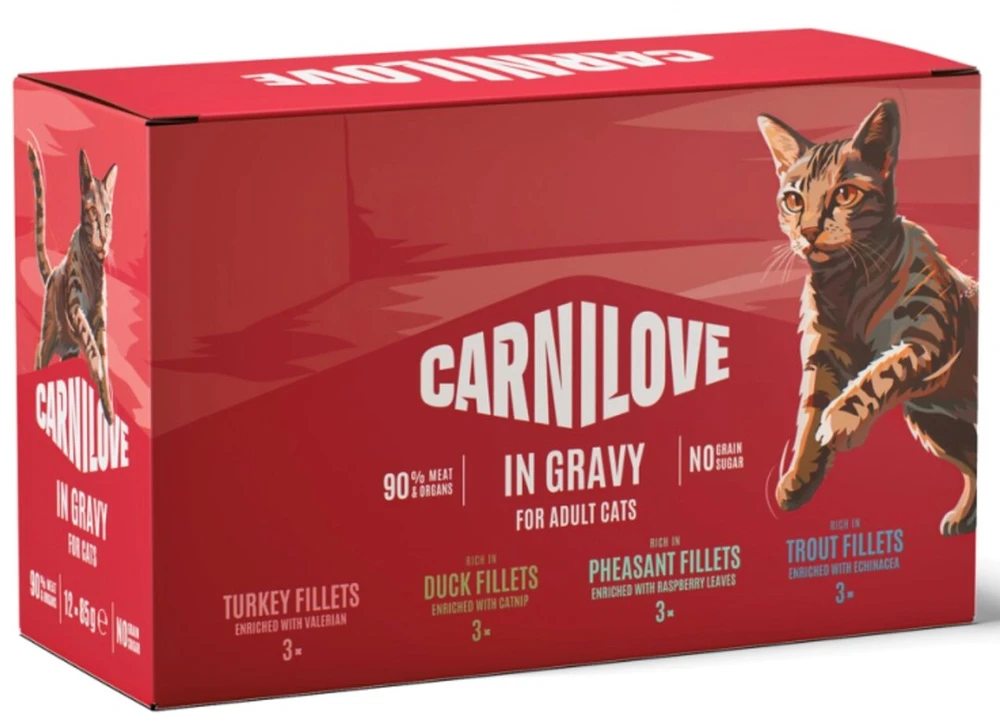 Carni Love Cat Pouch Gravy Box - šlapias ėdalas katėms - 12x85g