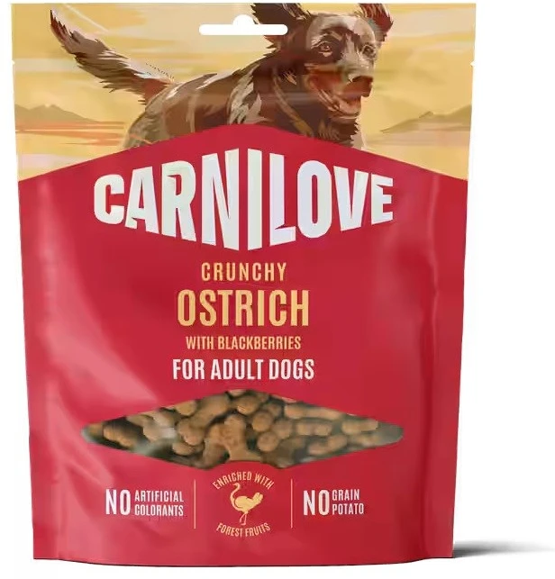 CAV Carni Love Carnilove Dog Crunchy Snack Mėsingi traškūs skanėstai šunims su stručiu ir gervuogėmis 200 g