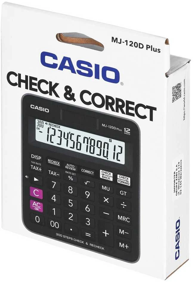 Casio mj-120d plus stacionarus skaičiuotuvas, juodas, 12 skaitmenų ekranas