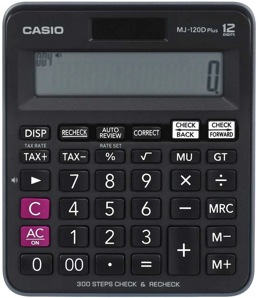 Casio mj-120d plus stacionarus skaičiuotuvas, juodas, 12 skaitmenų ekranas