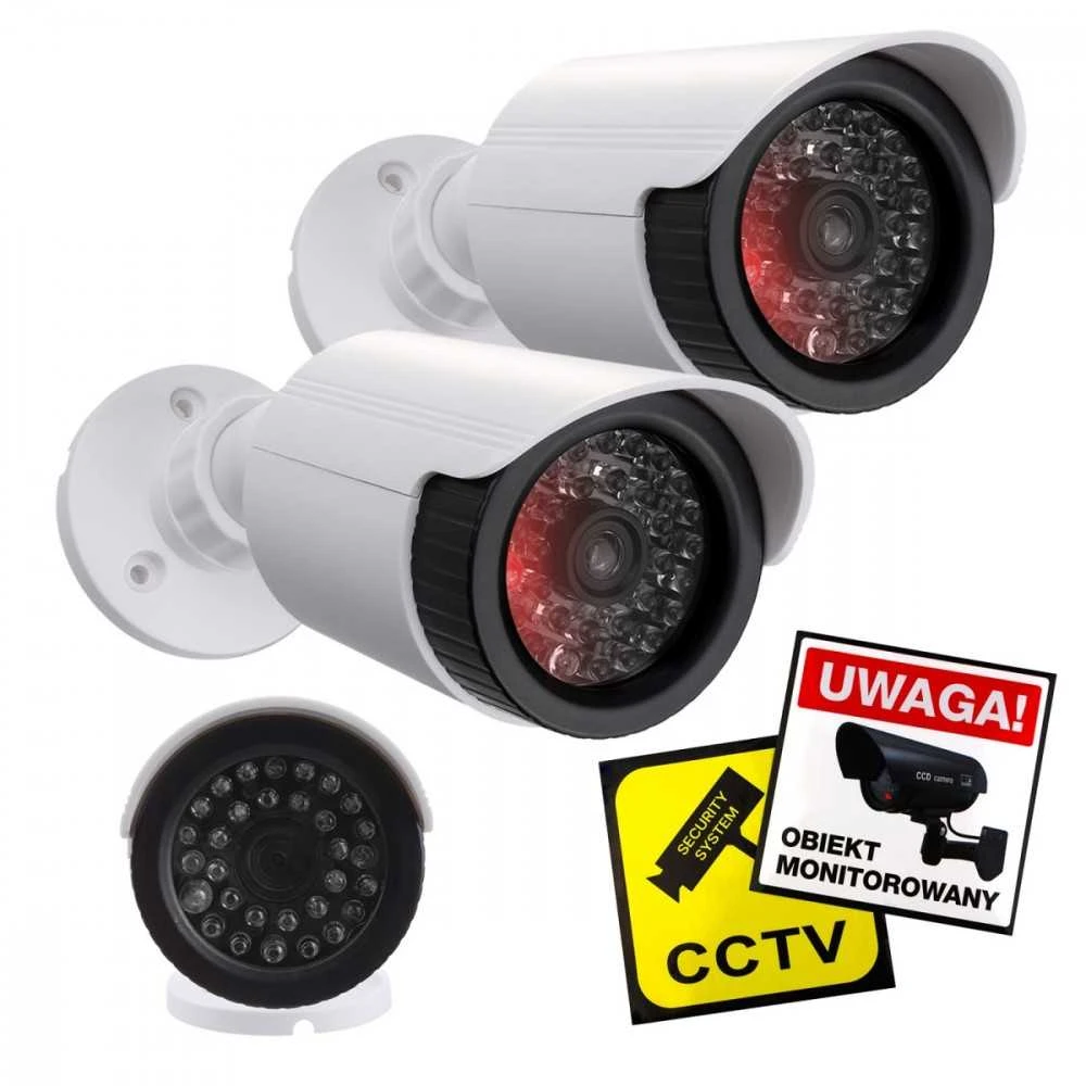 CE Rinkinys dviejų imitacinių vamzdinių kamerų, IR LED diodai, balta, maitinimas 2xAA (nėra komplekte), ABS, IR1800 WT