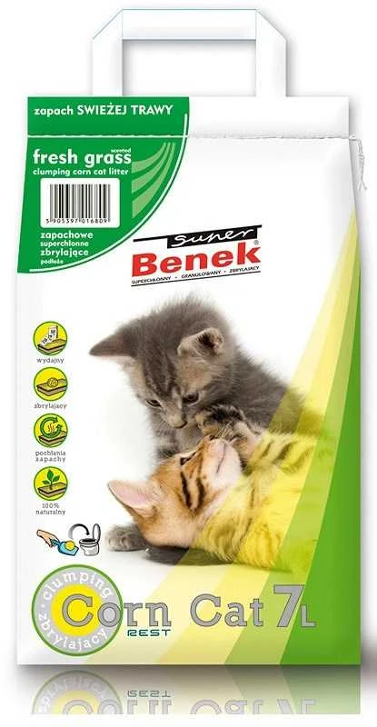 Certech Super Benek Corn Cat Fresh Grass - Kukurūzų kačių kraiko suspaudimas 7 l