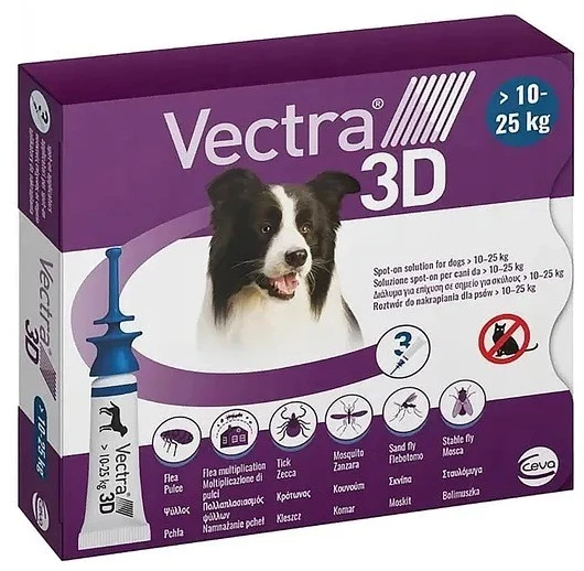 CEVA Vectra 3D (10-25kg) - anti-parasite drops for dogs - 3 x 2,5ml