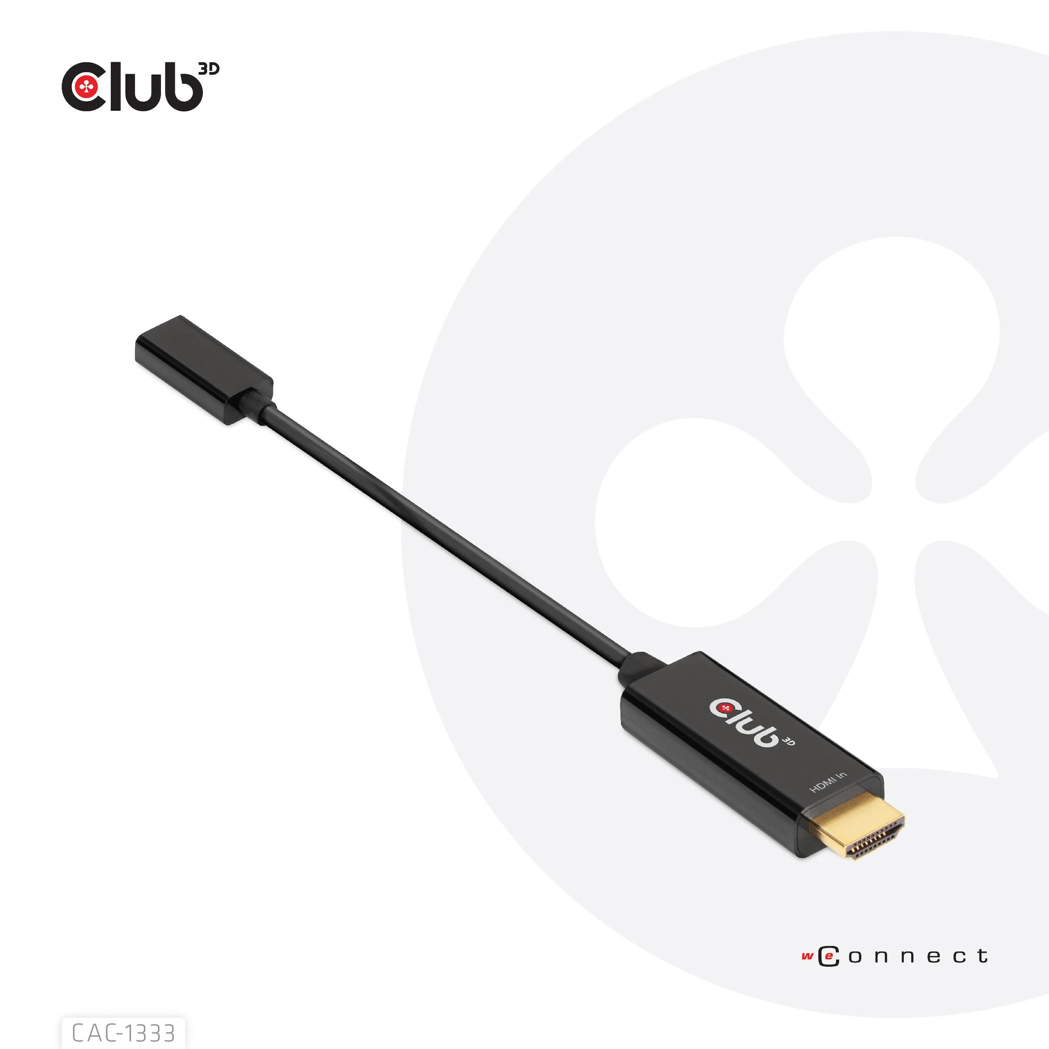 Club 3D CLD CLUB3D CAC-1333 vaizdo kabelio adapteris 0,22 m HDMI A tipo (standartinis) C tipo USB Juoda
