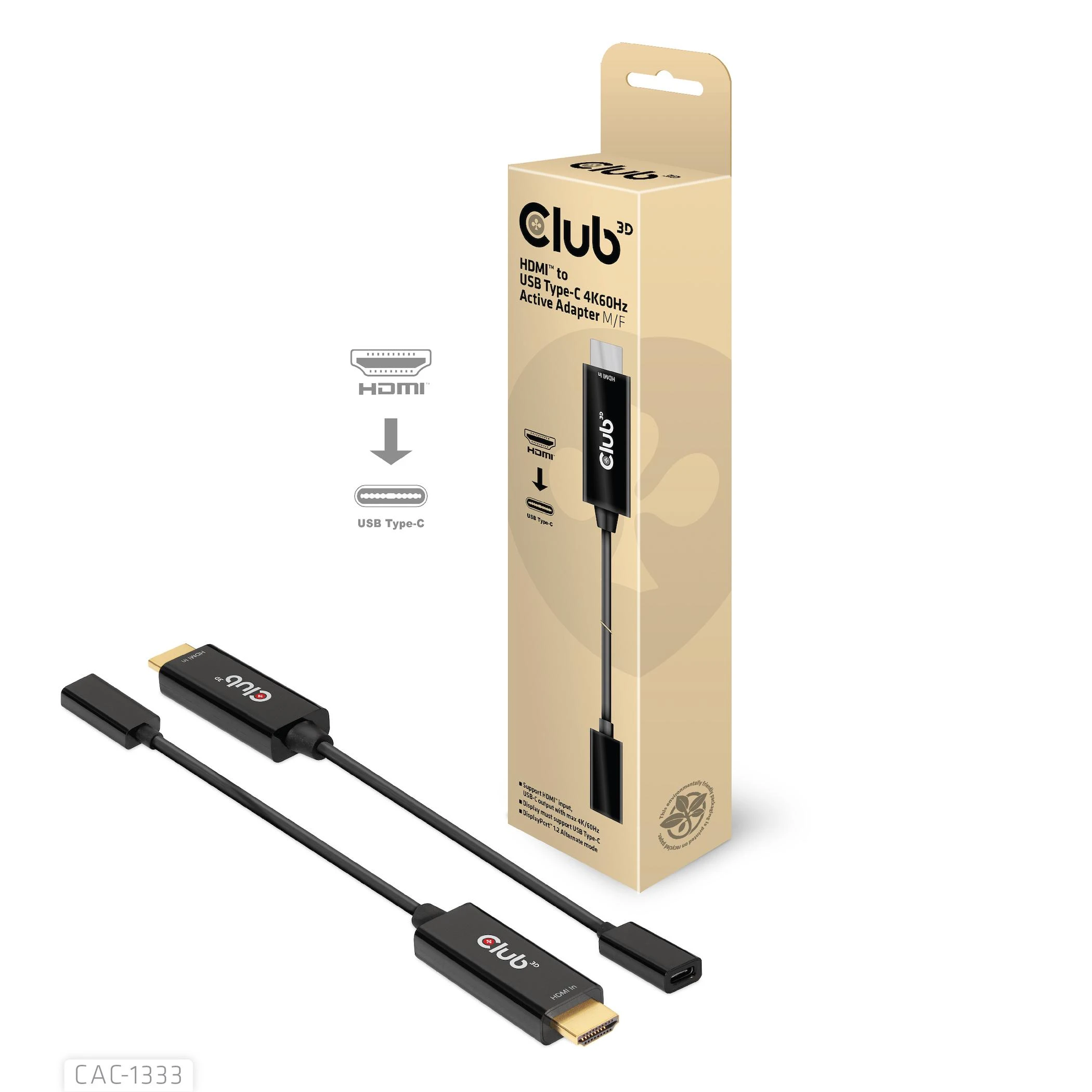 Club 3D CLD CLUB3D CAC-1333 vaizdo kabelio adapteris 0,22 m HDMI A tipo (standartinis) C tipo USB Juoda