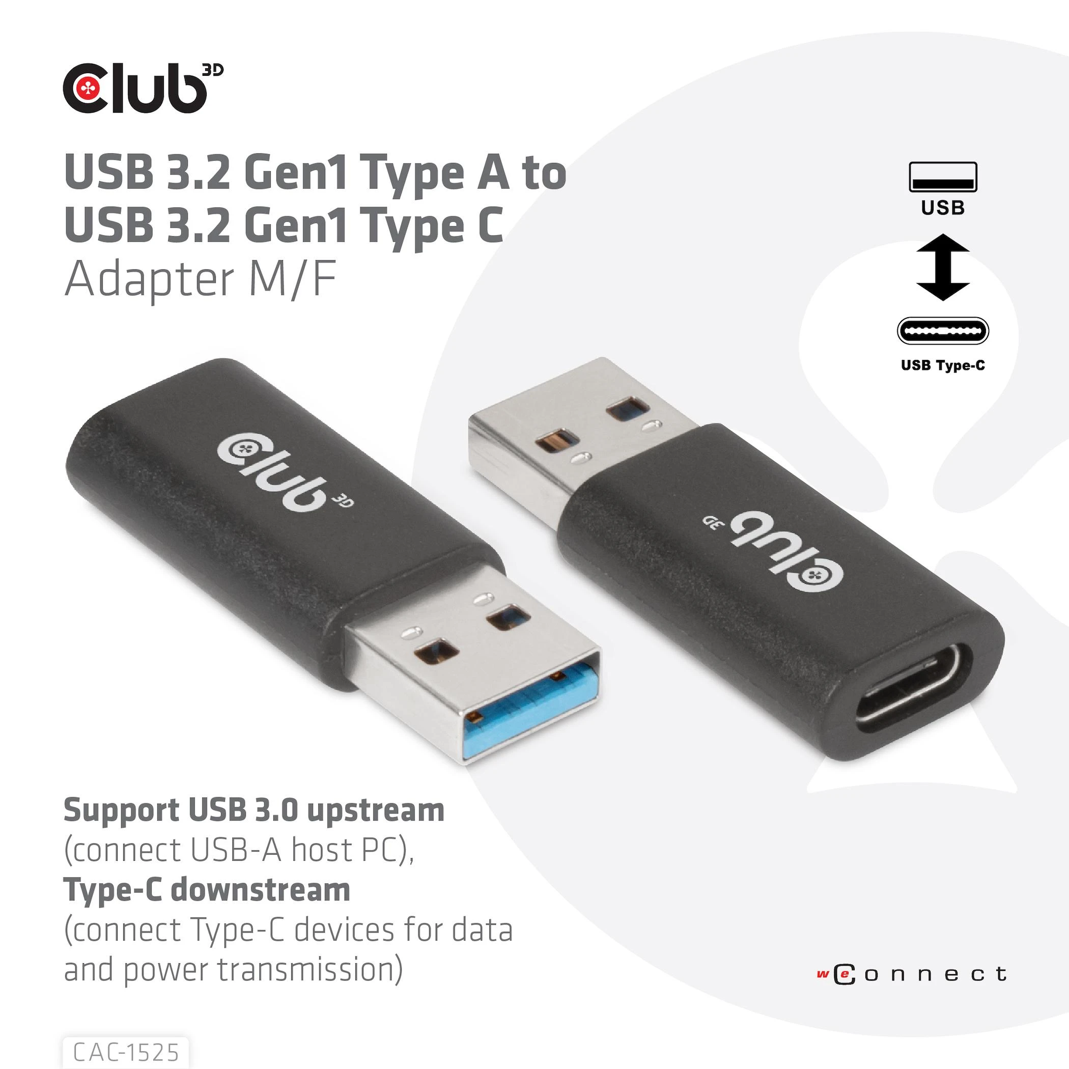 Club 3D USB-A į USB-C adapterių pora
