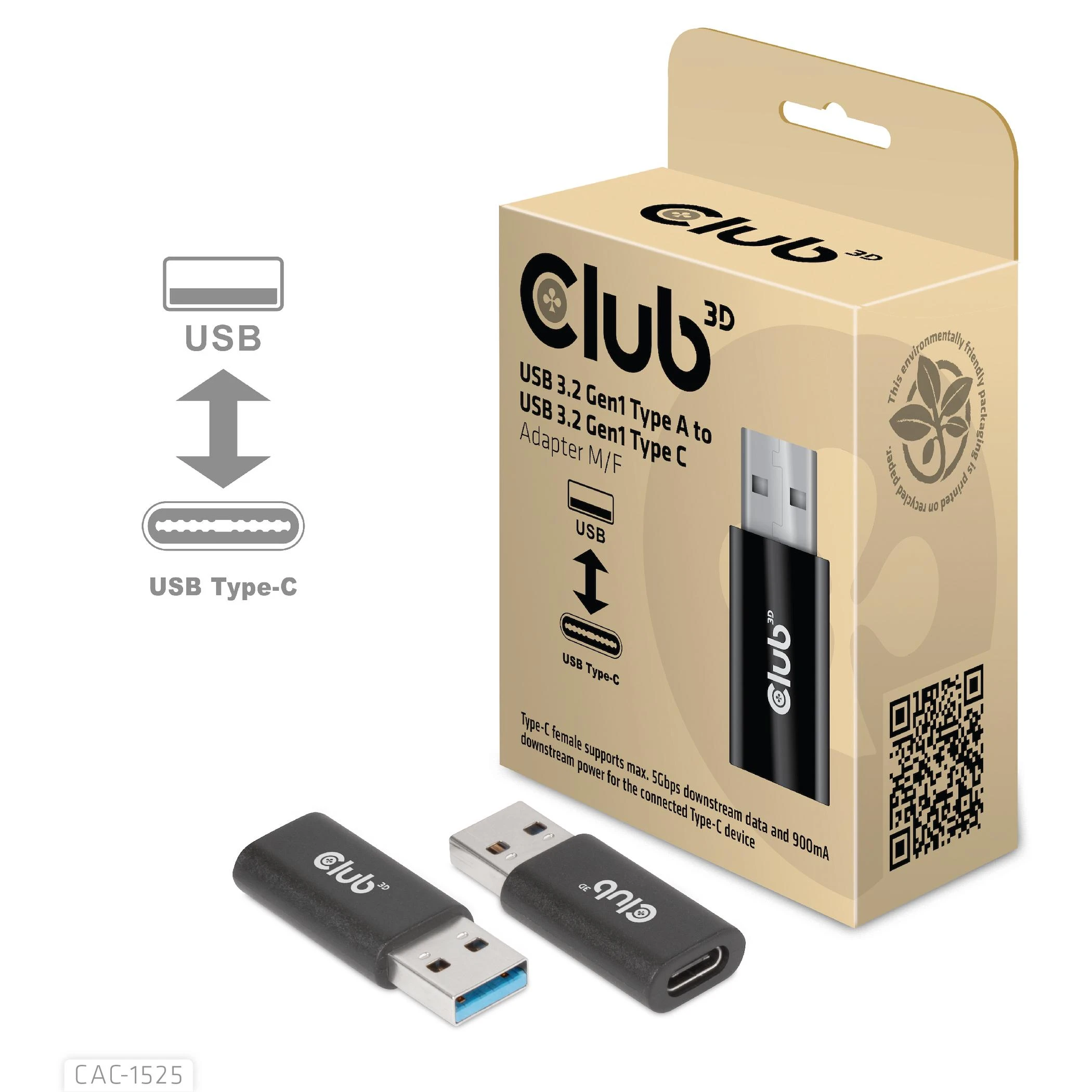 Club 3D USB 3.2 Type-A į USB 3.2 Gen1 Type-C Adapteris St./B. juodas