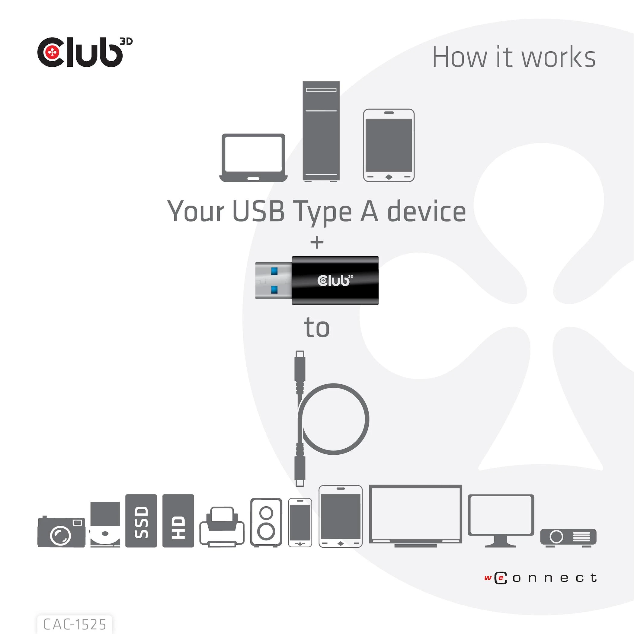 Club 3D USB 3.2 Type-A į USB 3.2 Gen1 Type-C Adapteris St./B. juodas