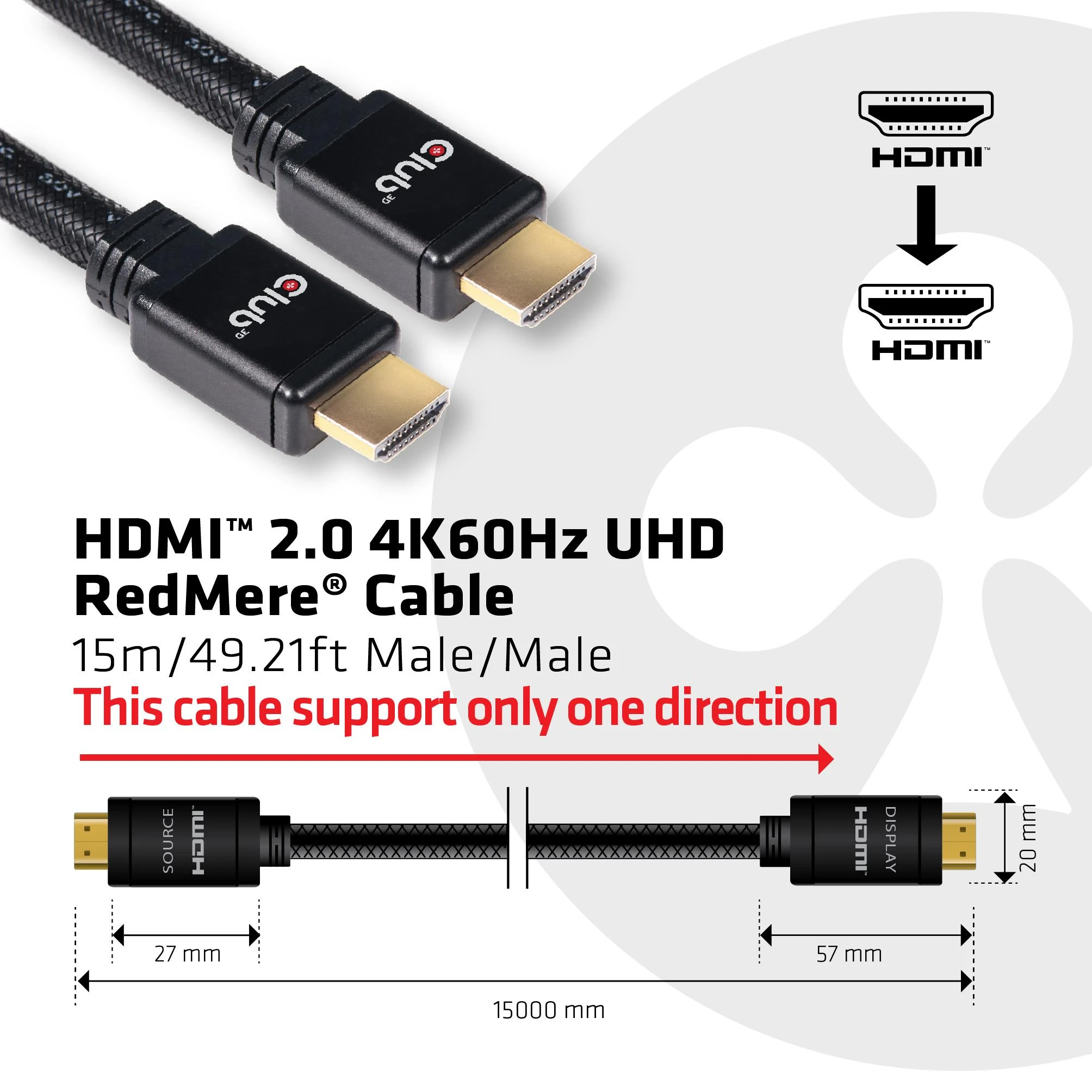 Club 3D CLD CLUB3D HDMI 2.0 4K60Hz RedMere cable 15m/49.2ft