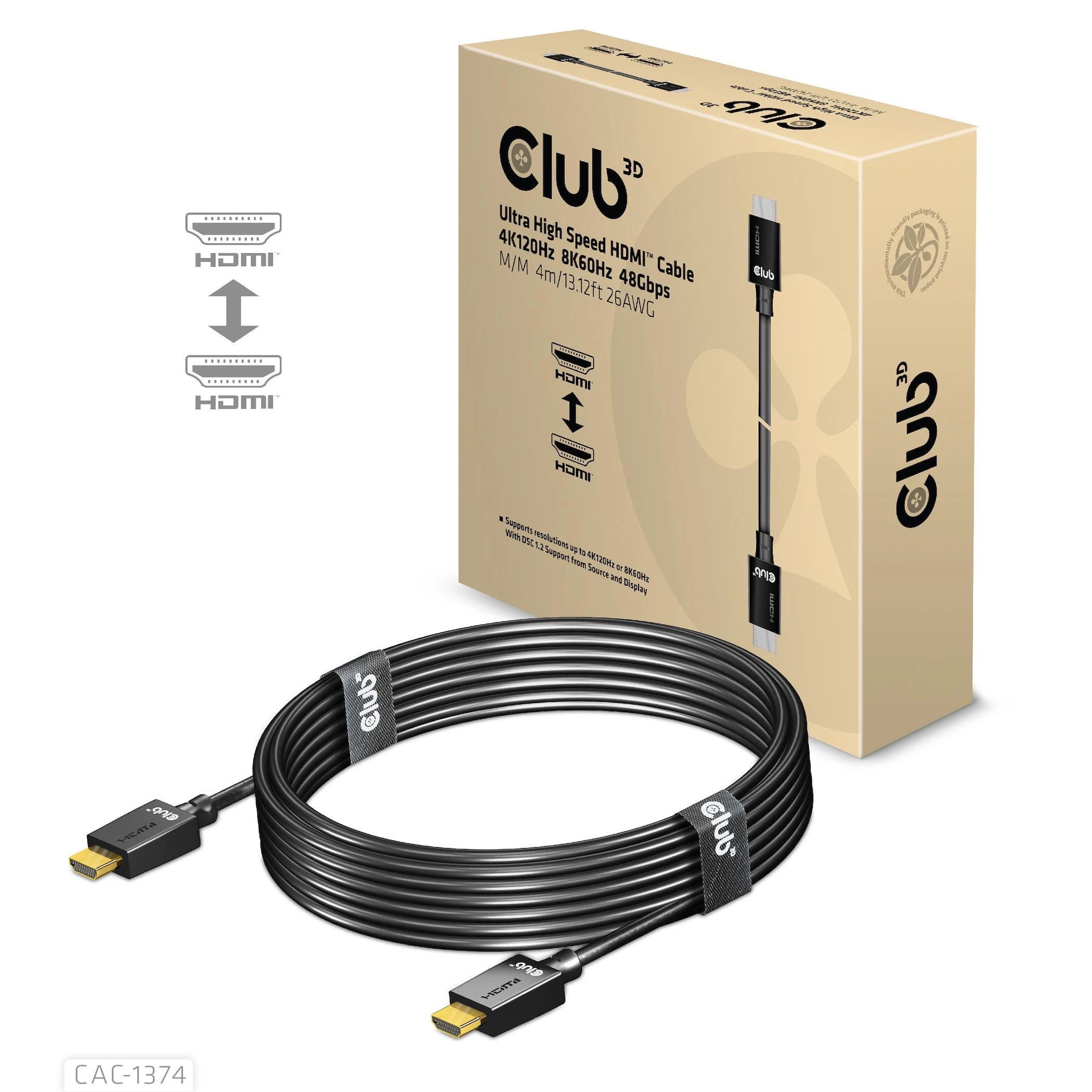 Club 3D „Club3D Cable Ultra Fast HDMI™“, 4K120Hz, 8K60Hz kabelis 48Gbps (M/M), 28AWG, 4m
