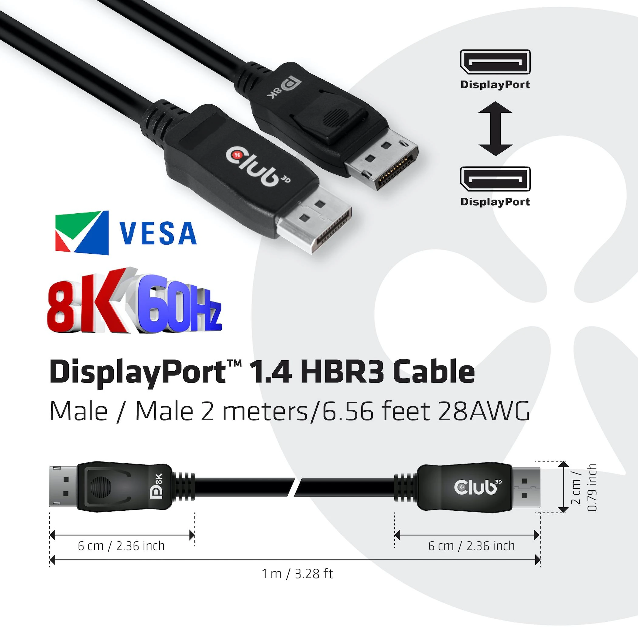 Club 3D CLUB3D DisplayPort 1.4 HBR3 kabelis 2m/6.56ft M/M 8K60Hz