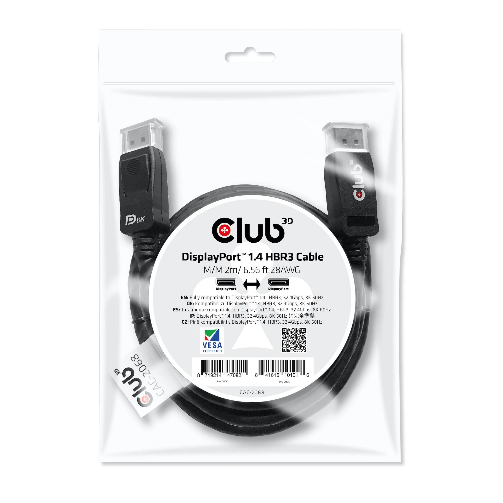 Club 3D CLUB3D DisplayPort 1.4 HBR3 kabelis 2m/6.56ft M/M 8K60Hz