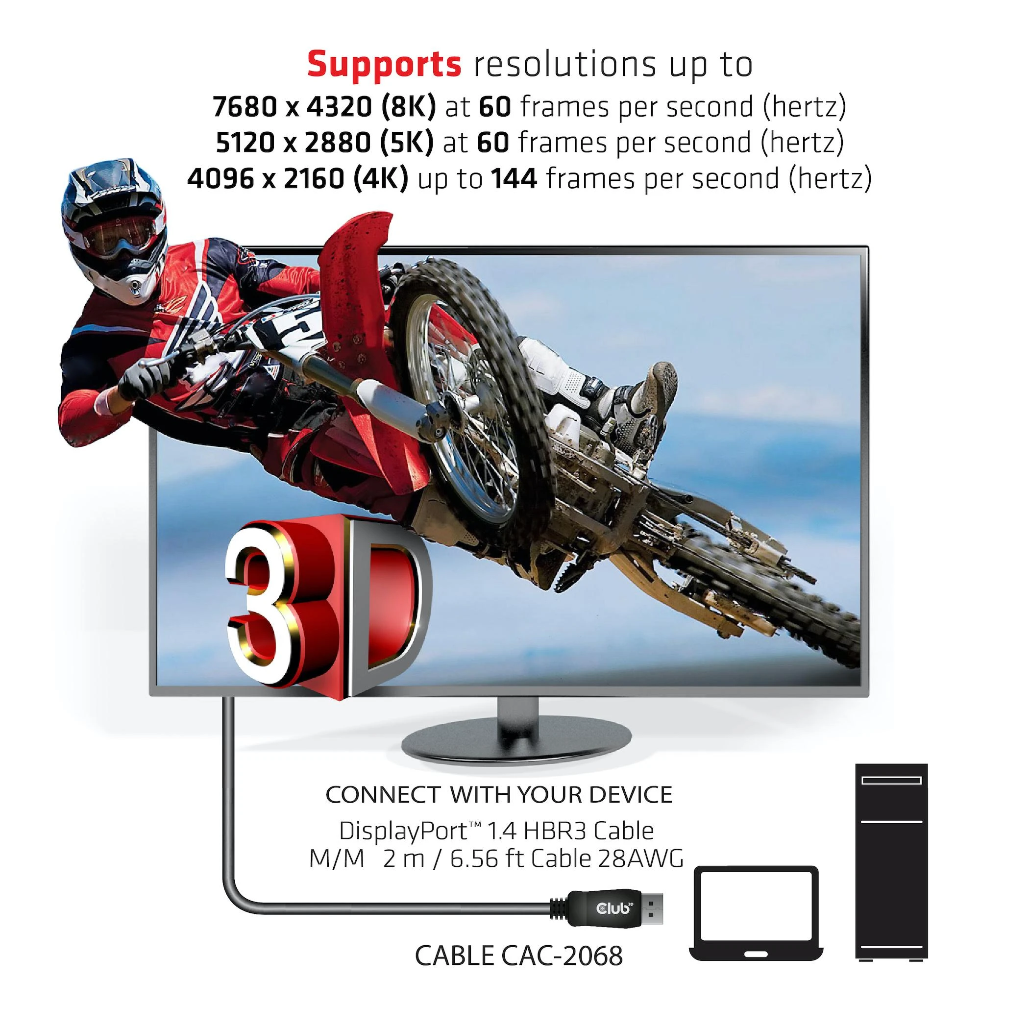 Club 3D CLUB3D DisplayPort 1.4 HBR3 kabelis 2m/6.56ft M/M 8K60Hz