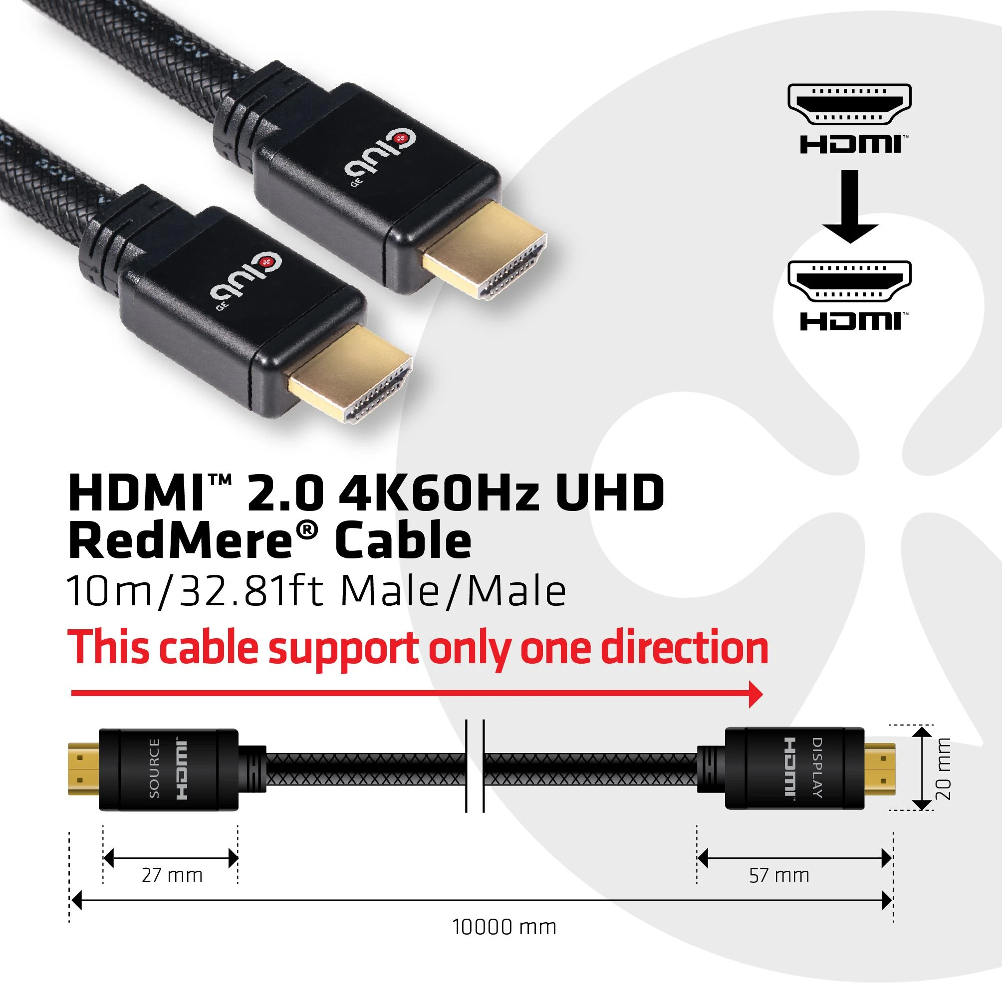 CLUB 3D HDMI 2.0 4K60Hz RedMere laidas 10m