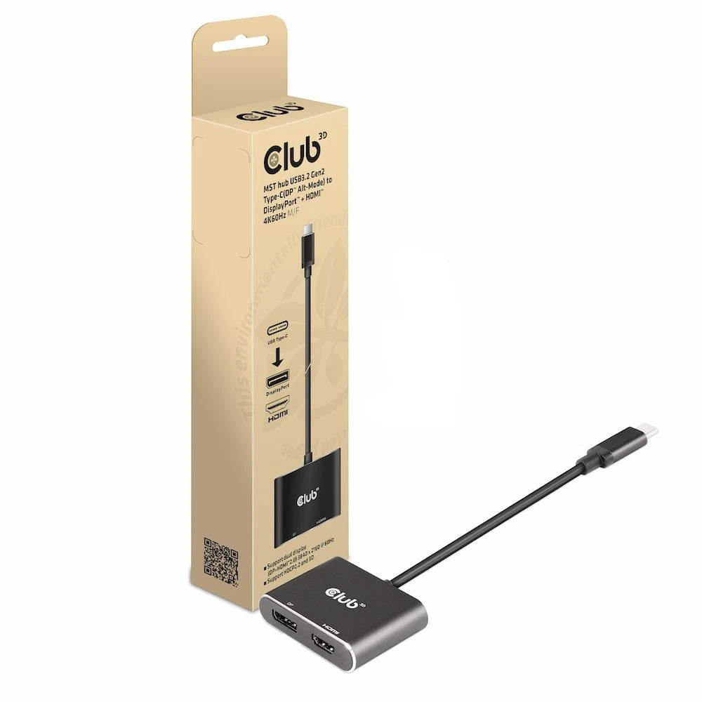 Club 3D CLUB3D MST šakotuvas USB3.2 Gen2 Type-C (DP Alt-Mode) į DisplayPort + HDMI 4K60Hz M/F