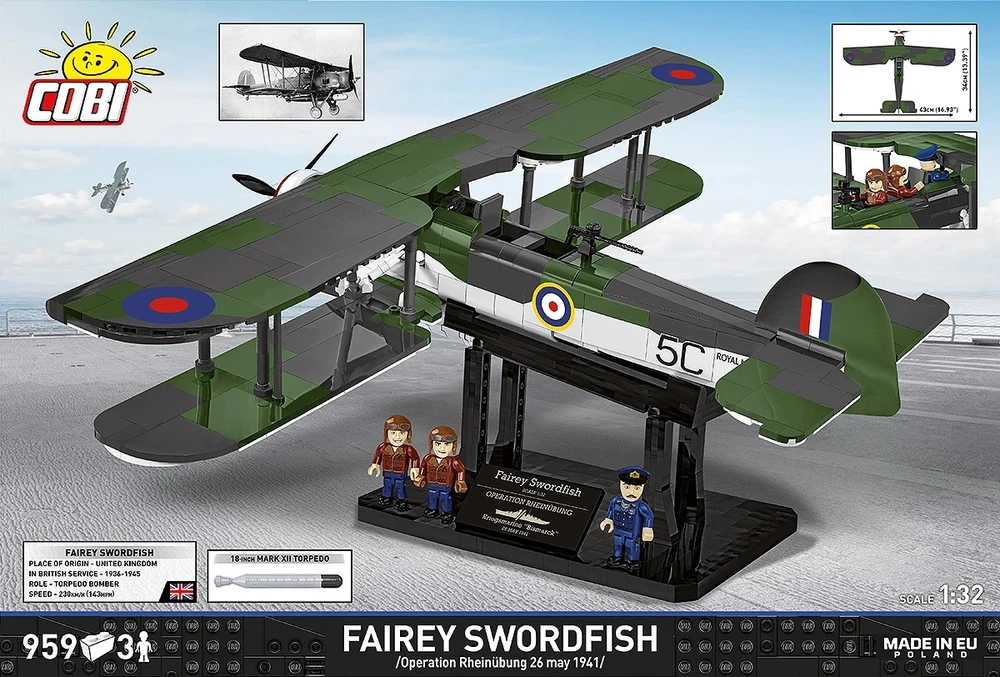 Cobi Kaladėlės Fairey Swordfish lėktuvas HMS Ark Royal 1:32