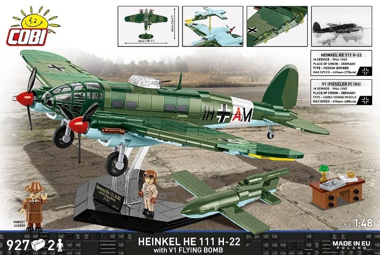 Cobi Klocki „Heinkel he 111 h-22“ su v1 skraidančia bomba, 927 dalys