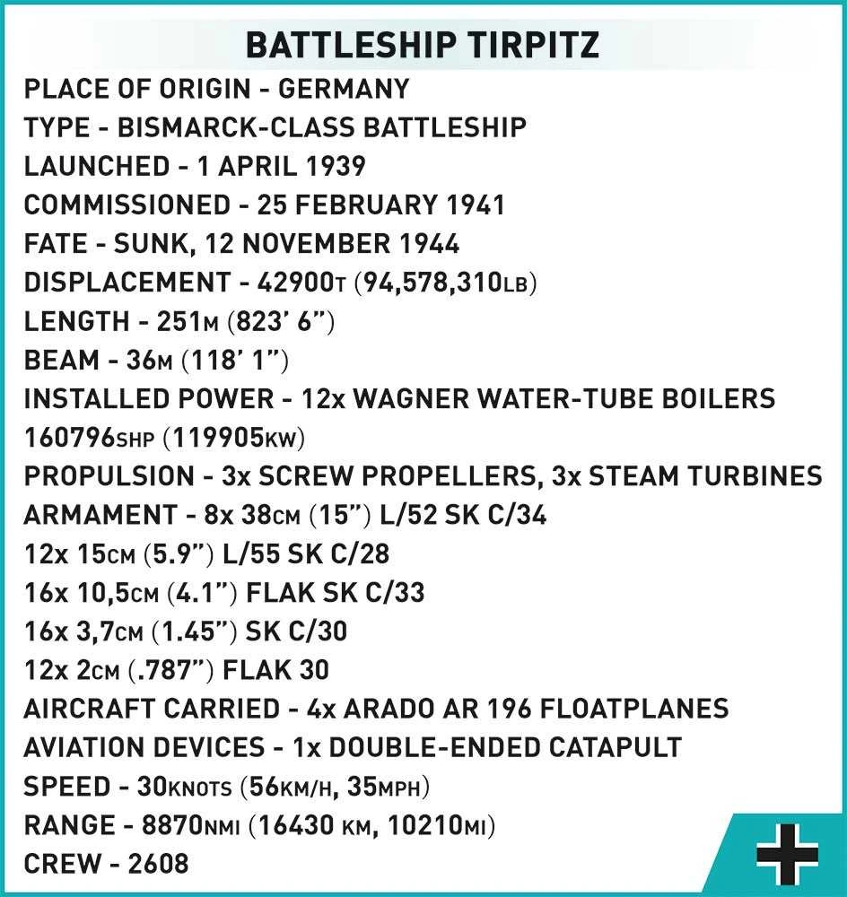 COBI Tirpitz karo laivas konstruktorius 1:300, 2810 detalių