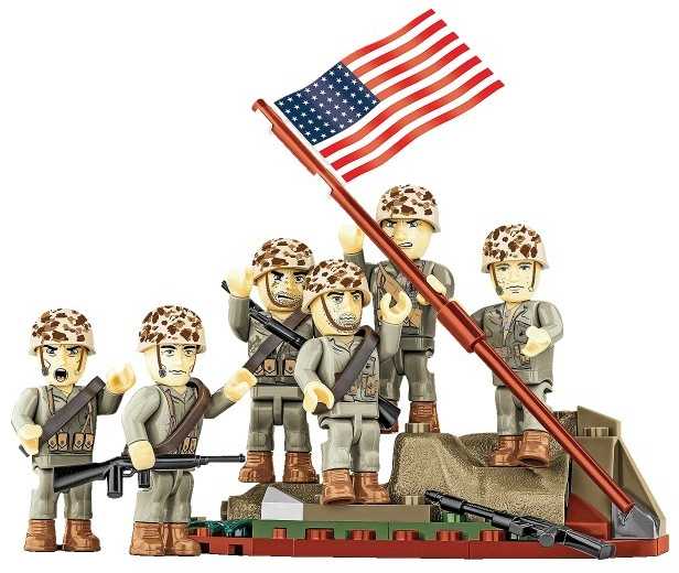 COBI 2059 blokai pakelia vėliavą Iwo Jima 1945 m. 6 JAV jūrų pėstininkų figūrėlės