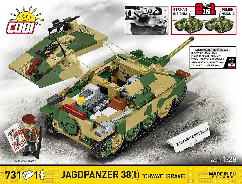 Cobi „Jagdpanzer 38(t) Chwat“ – 731 kaladėlių konstruktorius