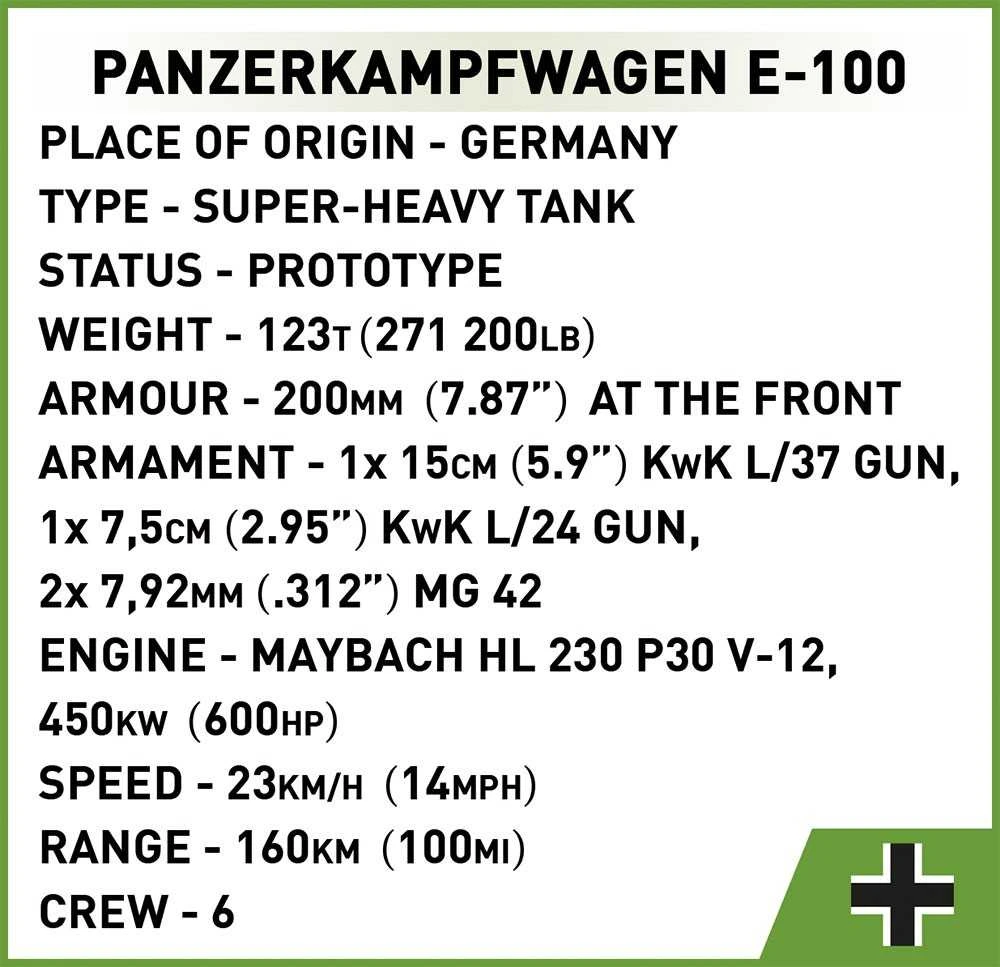 COBI - Konstruktorius Panzerkampfwagen E-100, 1/28, 2572