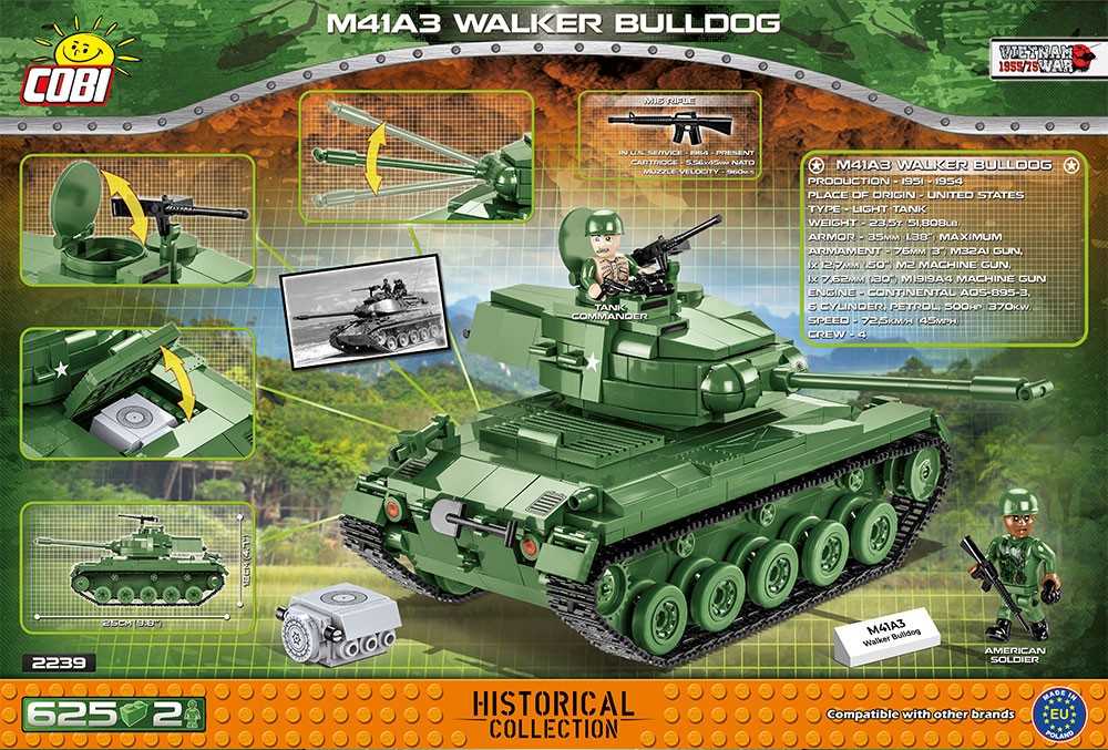 Konstravimo žaidimai – Vietnamo karo tankas M41A3 Walker Bulldog – 625 vnt. – 2 Cobi figūrėlės