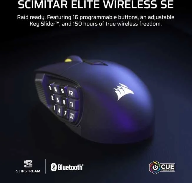CORSAIR SCIMITAR ELITE WIRELESS SE Pelė žaidimams Gun metal 33000 DPI Optinė