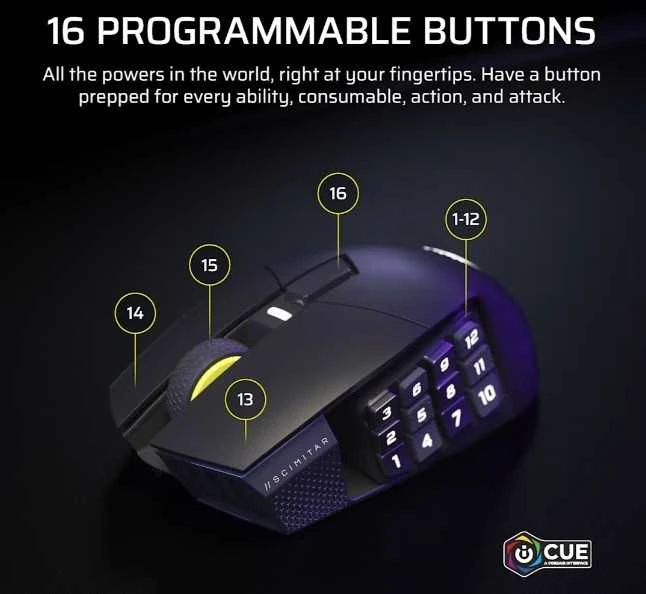 CORSAIR SCIMITAR ELITE WIRELESS SE Pelė žaidimams Gun metal 33000 DPI Optinė