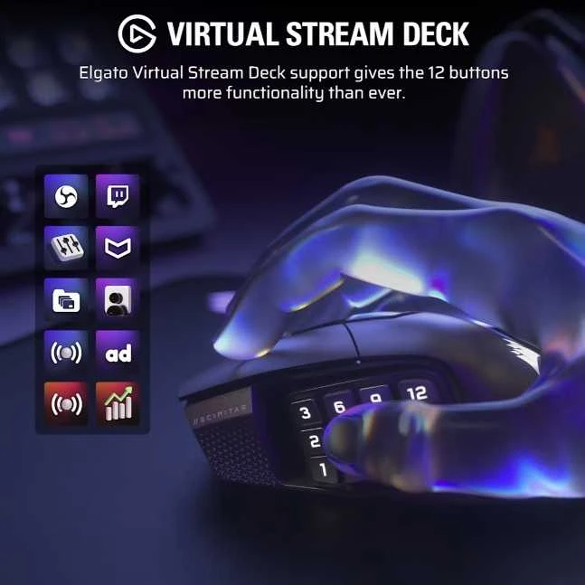 CORSAIR SCIMITAR ELITE WIRELESS SE Pelė žaidimams Gun metal 33000 DPI Optinė