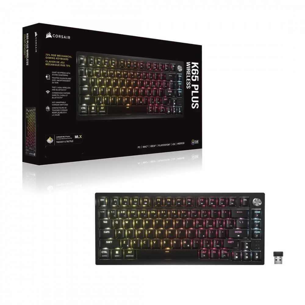 CORSAIR K65 Plus Belaidė mechaninė klaviatūra RGB LED pašvietimas Corsair MLX Fusion Tactile