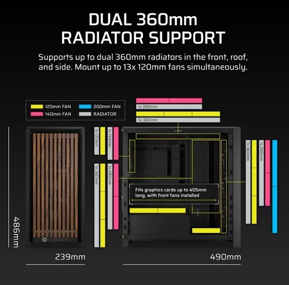 Corsair FRAME 4000D RS medinis kompiuterio korpusas, Midi-Tower, E-ATX - medinis, juodas