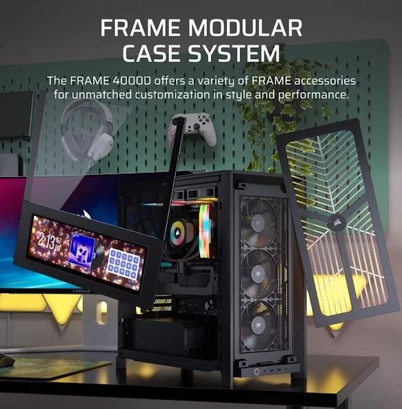 Corsair FRAME 4000D RS medinis kompiuterio korpusas, Midi-Tower, E-ATX - medinis, juodas