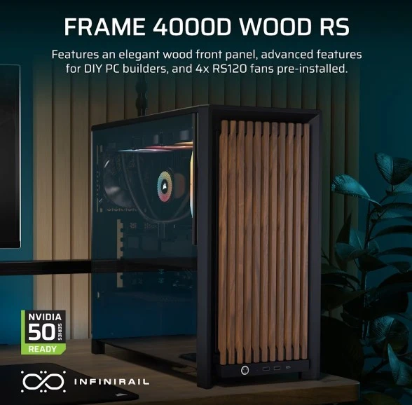 Corsair FRAME 4000D RS medinis kompiuterio korpusas, Midi-Tower, E-ATX - medinis, juodas