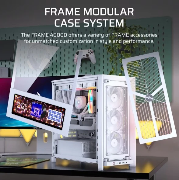 „Corsair FRAME 4000D RS“ medinis kompiuterio korpusas, „Midi-Tower“, E-ATX, medinis, baltas