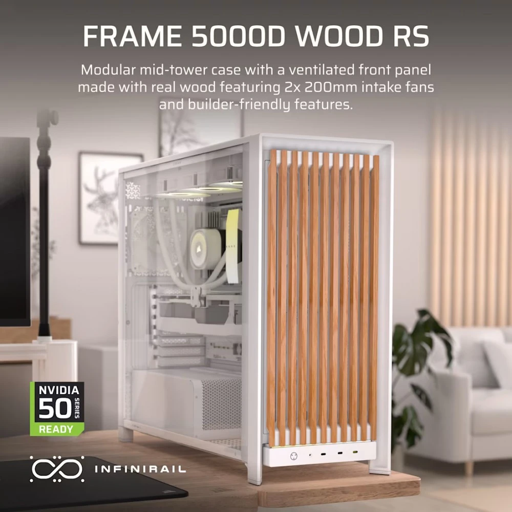 Corsair FRAME 5000D WOOD RS Midi Tower, Walnut, Baltas