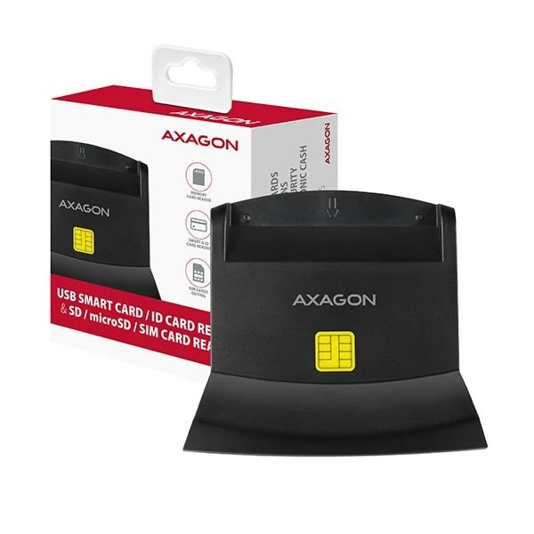 Axagon stalinio stovo skaitytuvas Išmanioji kortelė / ID kortelė AXAGON CRE-SM2 su USB 2.0 sąsaja turi SD, Micro SD ir SIM kortelių lizdus.