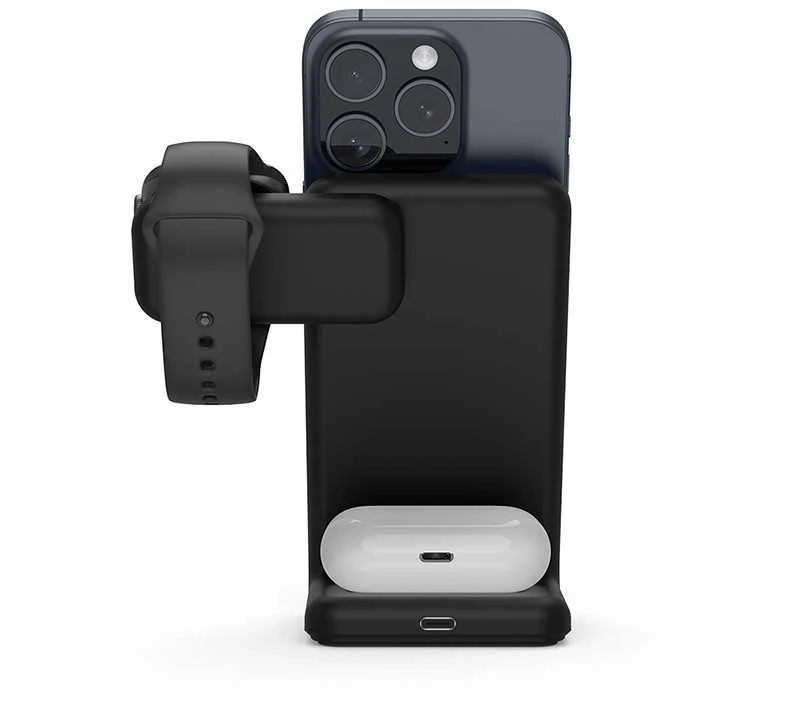 Crong „Magspot Stand“ 3 viename belaidis įkroviklis su „Magsafe“ funkcija, skirtas „iPhone“, „Apple Watch“ ir „AirPods“ ausinėms