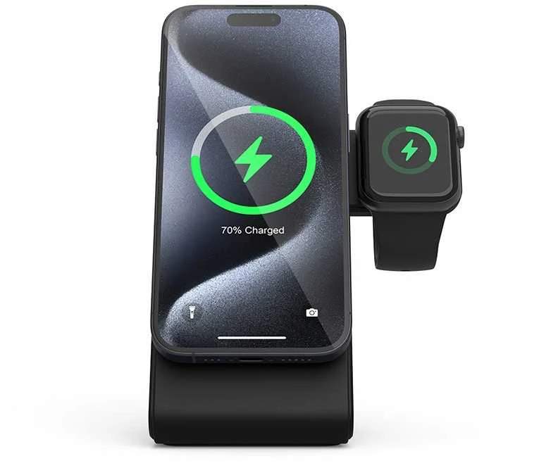 Crong „Magspot Stand“ 3 viename belaidis įkroviklis su „Magsafe“ funkcija, skirtas „iPhone“, „Apple Watch“ ir „AirPods“ ausinėms