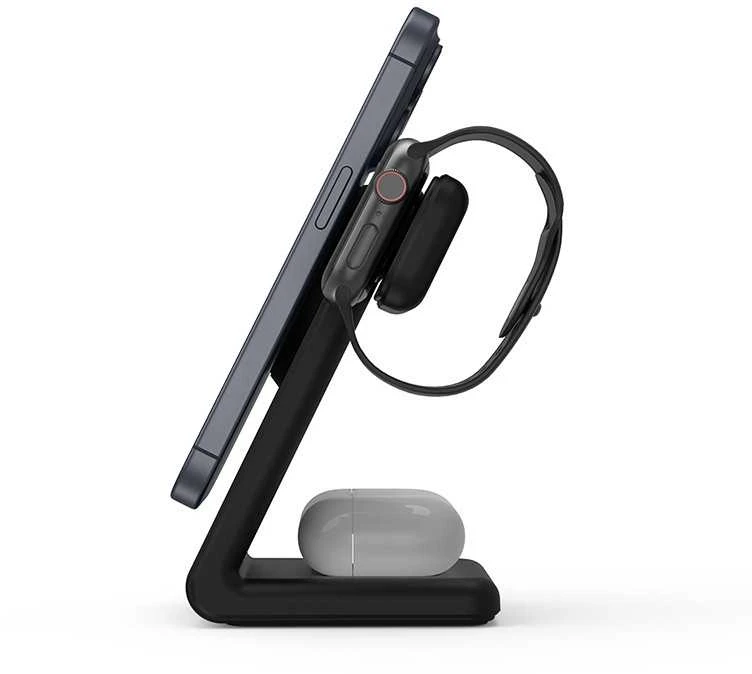 Crong „Magspot Stand“ 3 viename belaidis įkroviklis su „Magsafe“ funkcija, skirtas „iPhone“, „Apple Watch“ ir „AirPods“ ausinėms