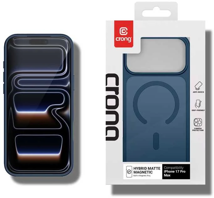 Crong Dėklas hybrid matte magnetic etui magsafe iphone 17 pro max tamsiai mėlyna