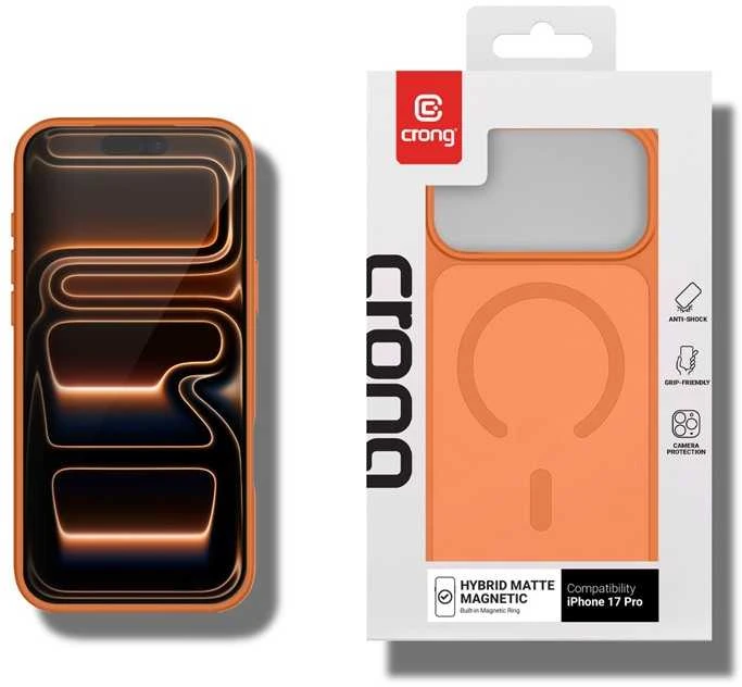 Crong Dėklas hybrid matte magnetic etui magsafe iphone 17 pro oranžinė