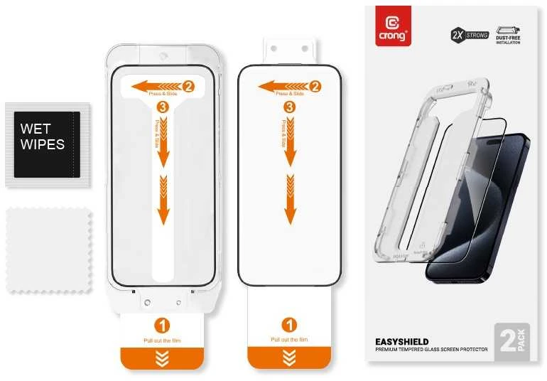 Crong EasyShield 2 vnt. - Apsauginis stiklas skirtas Apple iPhone 16 / Apple iPhone 15 (2 pieces)